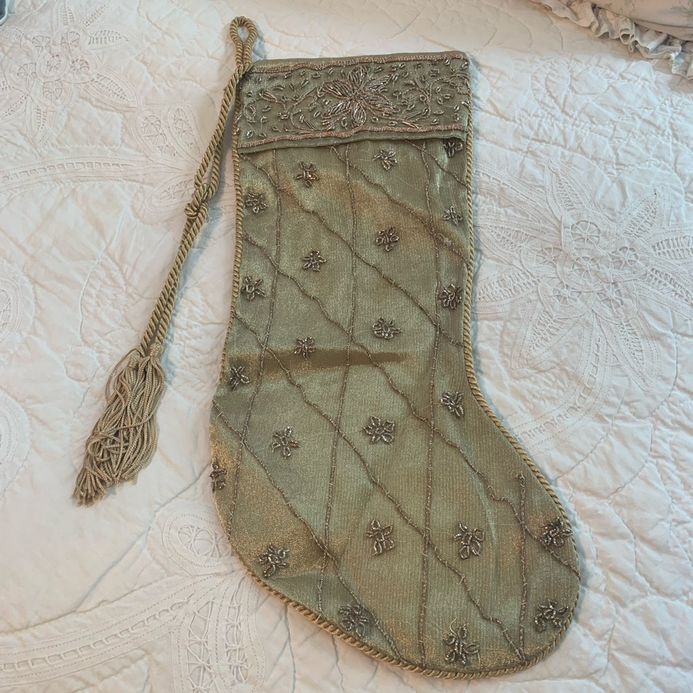 Holiday Gold Beaded Christmas Stocking